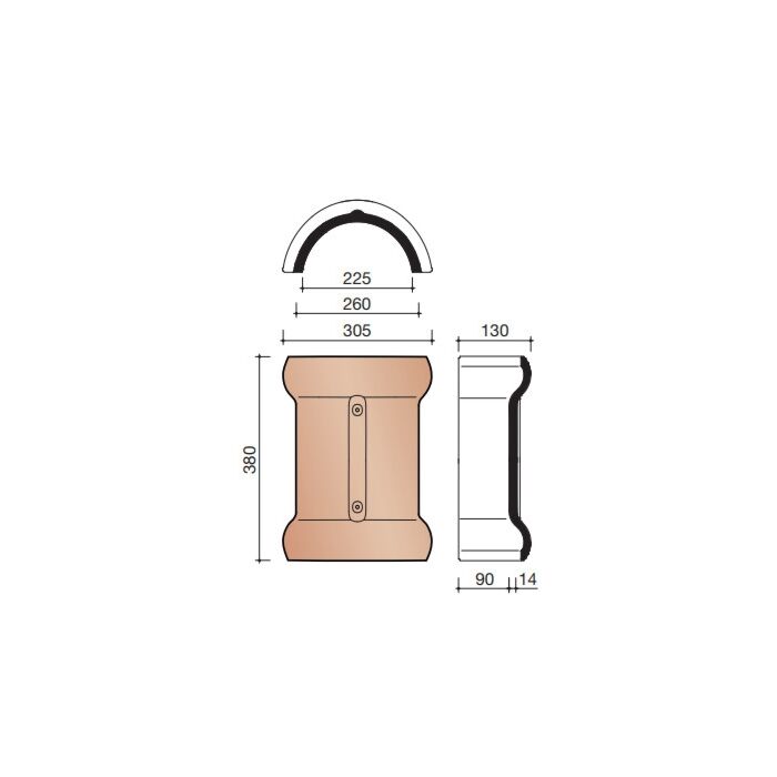 Koramic VH Wijnrood Geglazuurd Halfronde vorst met dubbele wel 1250