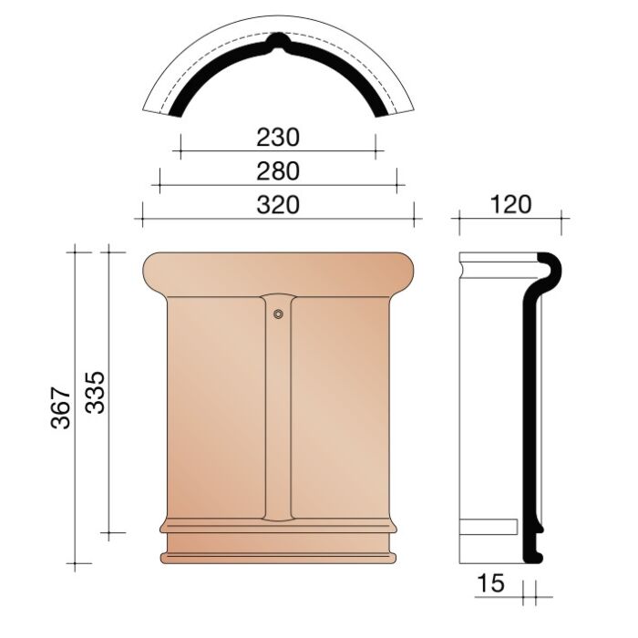 Koramic Stormpan 44 Natuurrood Halfronde Vorst per stuk